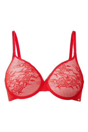 Glossies Lace Sheer Bra - Red