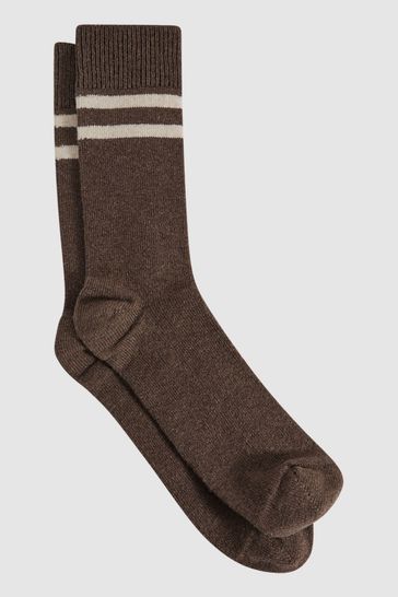 Reiss Brown Melange Alcott Wool Blend Striped Crew Socks