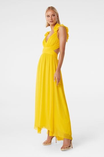 Long yellow top ruffle dress