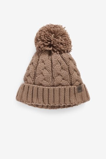Mocha Brown Knitted Cable Pom Hat (1-16yrs)