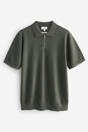 Khaki Green Silk Blend Signature Regular Textured Polo Shirt