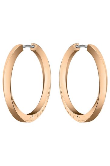 BOSS Signature Carnation Gold IP Hoop Earrings