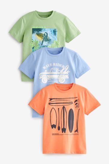 Blue/Khaki Surf Graphic T-Shirts 3 Pack (3-16yrs)