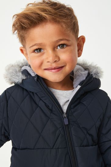 Buy Navy Blue Snowsuit With Faux Fur Hood Trim 3mths 7yrs from Next Luxembourg