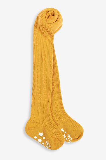 JoJo Maman Bébé Mustard Cotton Rich Cable Tights