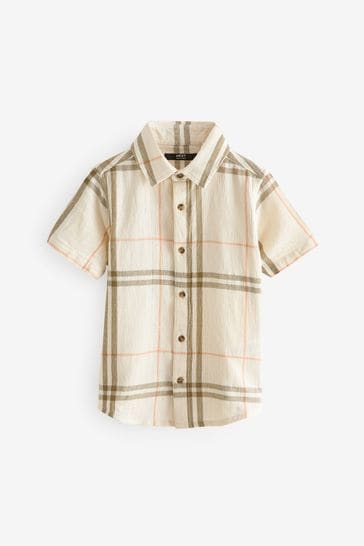 Ecru Cream Short Sleeve Textured Check Shirt (3-16yrs)