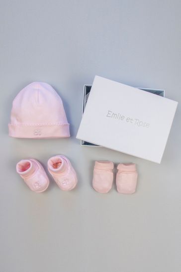 Buy Emile et Rose Pink Hat Booties And Mitts Gift Set from the