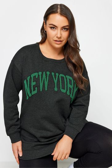 Yours Curve Grey Embroidered Slogan Sweatshirt