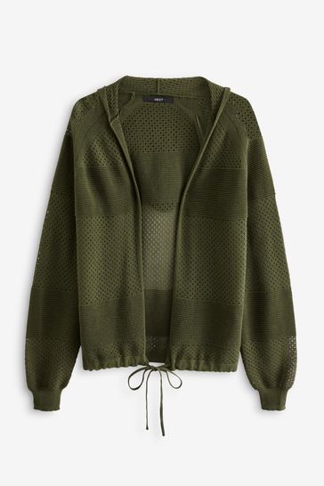 Buy Khaki Green Mesh Stitch Hooded Cardigan from Next Bahrain