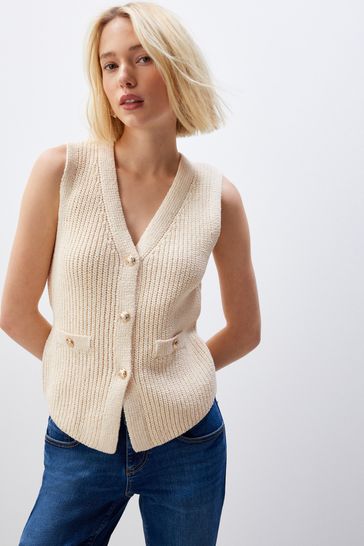Buy Ecru Cream Gold Button Knitted Waistcoat from Next Bahrain