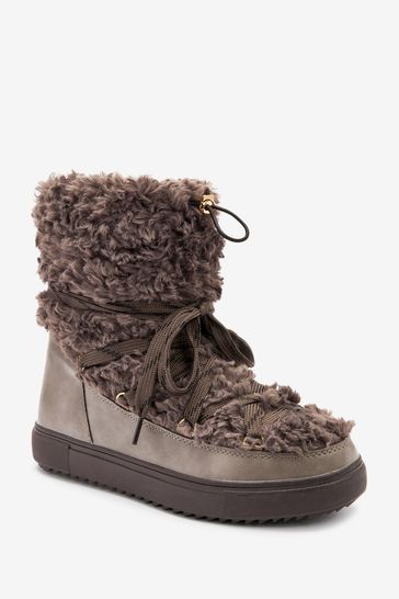 Buy Grey Forever Comfort Faux Fur Lined Borg Lace Up Boots from Next Denmark