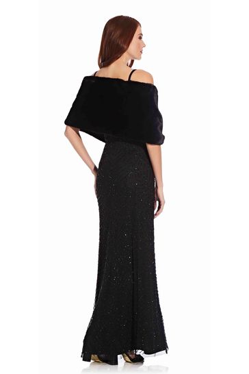 Adrianna Papell Faux Fur Wrap Black Jacket