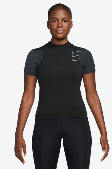 Buy Nike Black Dri FIT Run Division Short Sleeve Running Top from