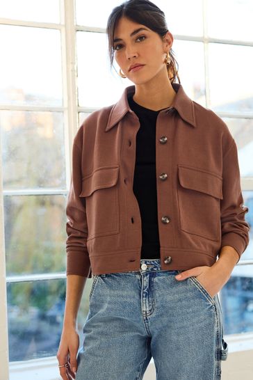 Buy Chocolate Tan Brown Lightweight Utility Button Front Smart Jersey Shirt Jacket from Next Bahrain