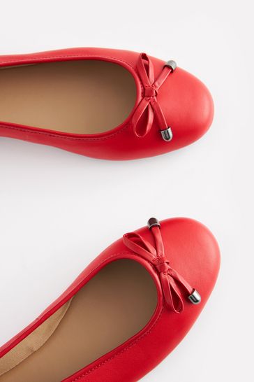 Buy Red Forever Comfort Round Toe Leather Ballerina Shoes from