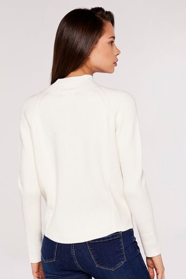 Apricot White Ribbed Panel Mock Neck Jumper