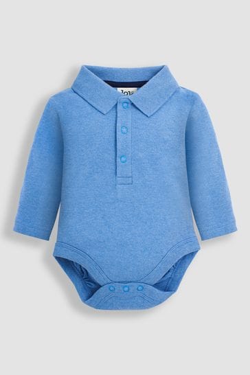 JoJo Maman Bébé Blue Plain Long Sleeve Polo Shirt Bodysuit