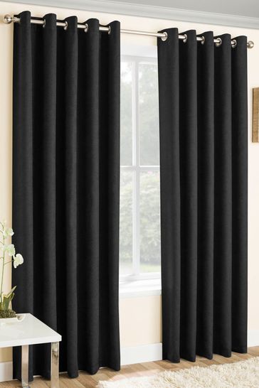 Enhanced Living Black Vogue Ready Made Thermal Blockout Eyelet Curtains