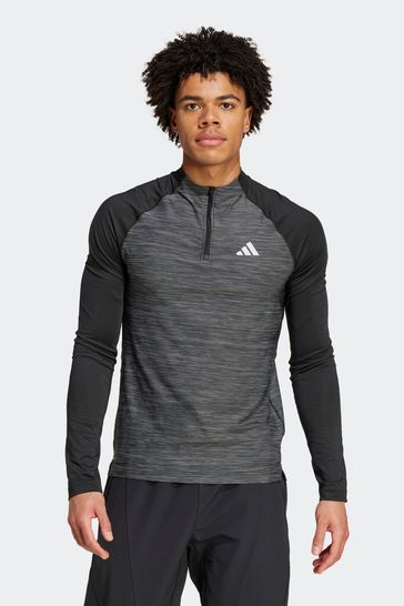 adidas Black Gym+ Training 3-Stripes 1/4-Zip Long Sleeve Long Sleeve Top