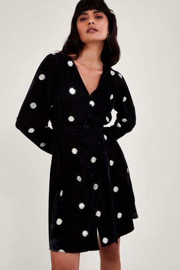 Buy Monsoon Viola Embellished Velvet Tea Black Dress from Next Ireland