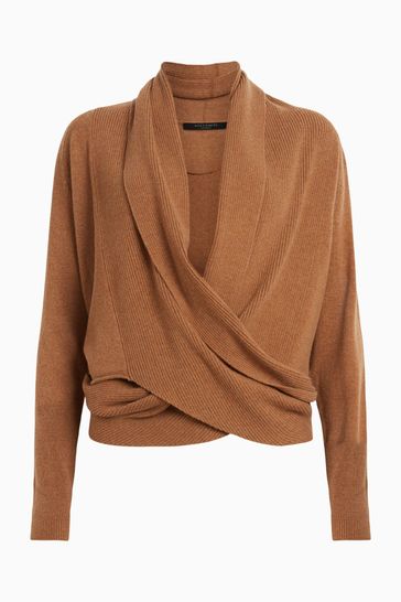 AllSaints Camel Natural Pirate Waterfall Cashmere Cardigan
