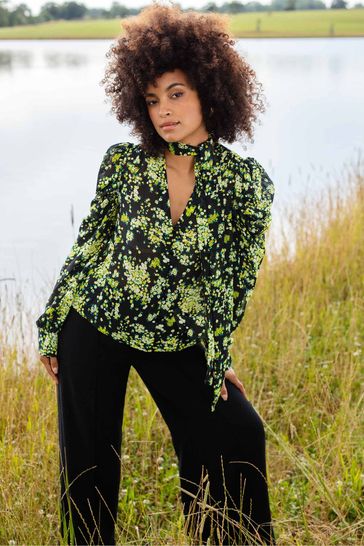 Yellow tie hot sale neck blouse