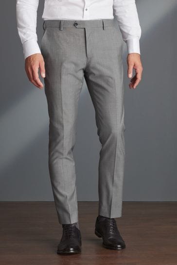 Buy Light Grey Slim Signature Tollegno Wool Suit: Trousers from