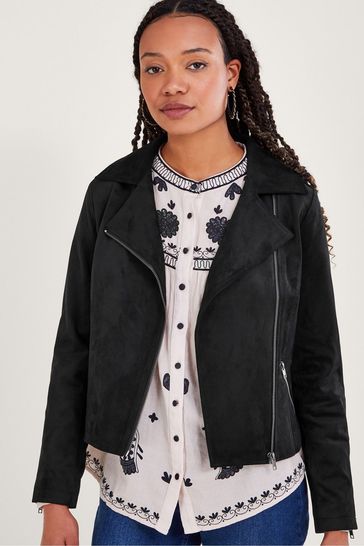 Womens black suedette biker jacket outlet