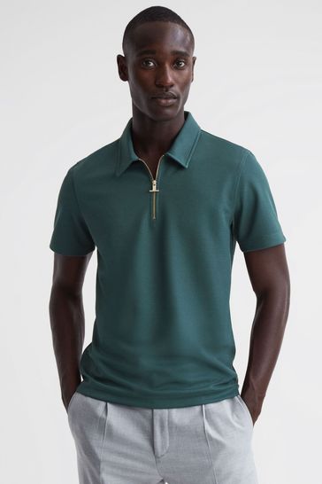 Reiss Emerald Floyd Slim Fit Half-Zip Polo Shirt
