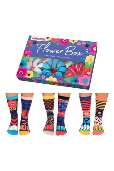 United Odd Socks Black Floral Flower Box Socks