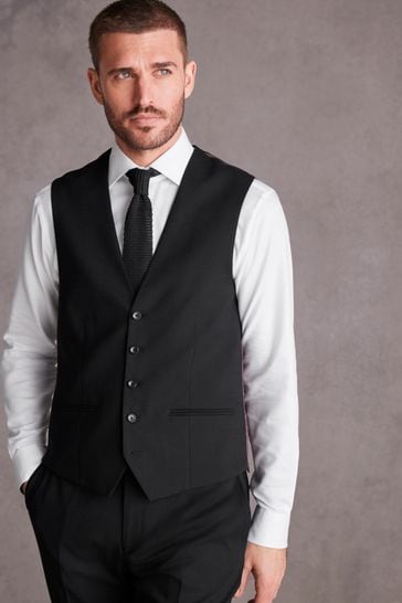 Black Slim Fit Signature Tollegno Suit: Waistcoat