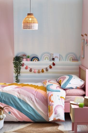 Buy Natural Kids Scandi Rainbow Reversible Duvet Cover And Pillowcase Set from Next Luxembourg