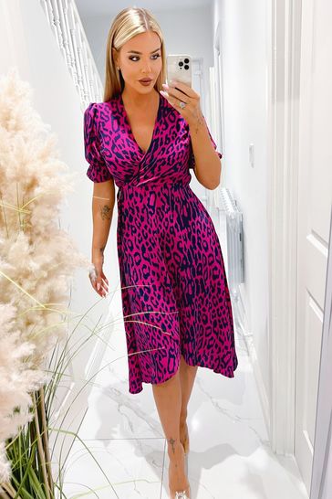 Buy AX Paris Purple Cerise And Navy Animal Print Wrap Midi Dress from Next Denmark