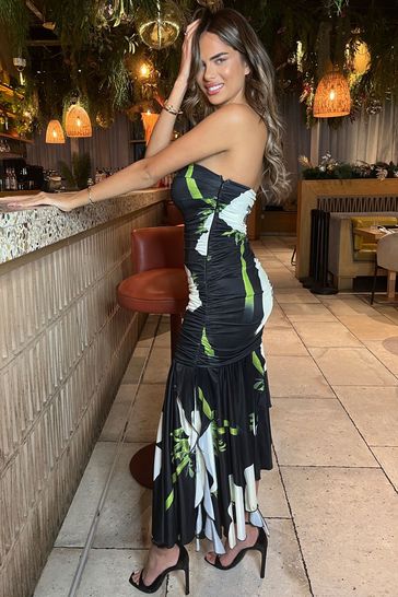 Buy AX Paris Black Floral Printed Strapless Ruched Midi Dress from Next Poland