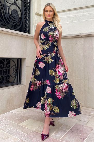 Parisian high top neck floral dress