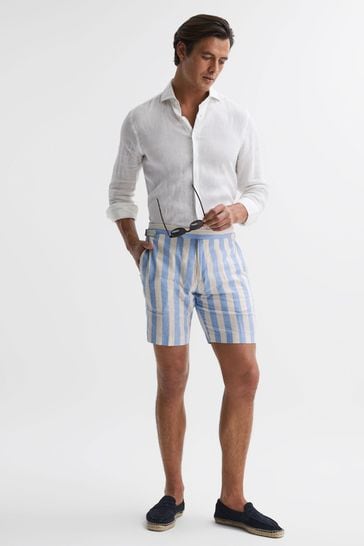 Blue and white top striped shorts mens