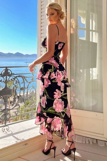Buy AX Paris Lace Embroidered Frill High Low Black Midi Dress from Next Ireland