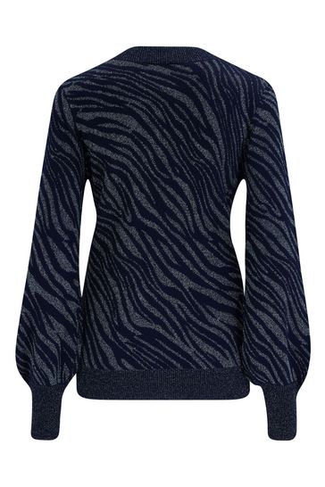 Buy Pour Moi Blue Mila Sparkle Jacquard V Neck Fine Knit Jumper