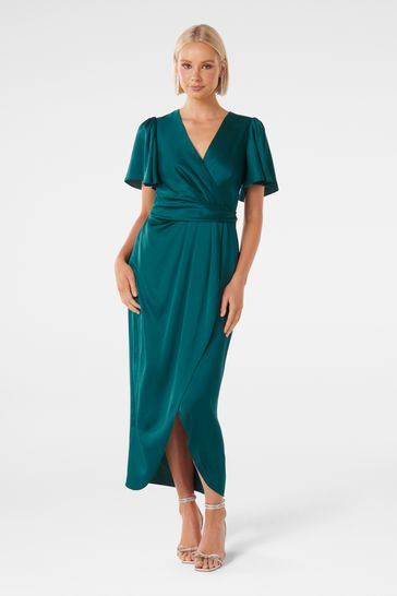 Forever New Green Forever New Estelle Flutter Sleeve Midi Dress