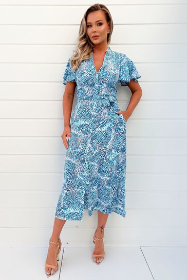 Buy AX Paris Blue Printed Short Sleeve Belted Button Up Shirt