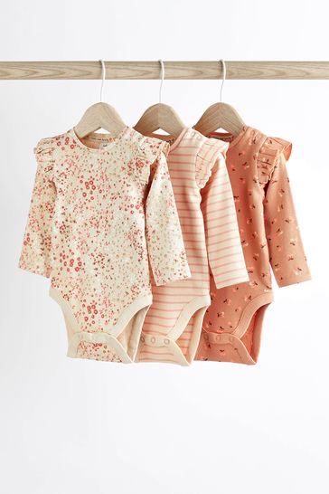 Rust/Brown/Tan Floral Baby Bodysuits 3 Pack