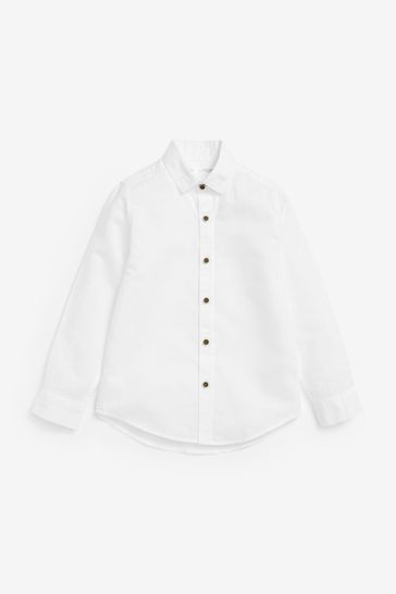 White Long Sleeve Linen Blend Shirt (3-16yrs)