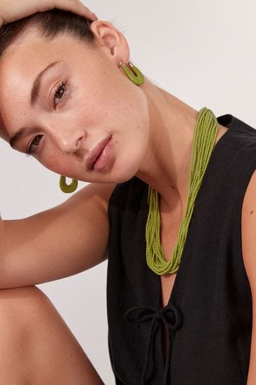 Lime Green Thread Wrap Hoop Earrings