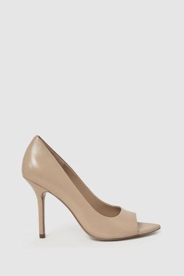 Reiss Nude Isla Leather Peep Toe Court Shoes