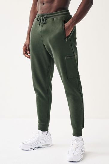 Pantalones de chándal cargo verde oscuro utilitarios de algodón