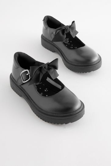 Buy Matt Black Wide Fit G Leather Bow Chunky Mary Jane School Shoes from Next Kuwait