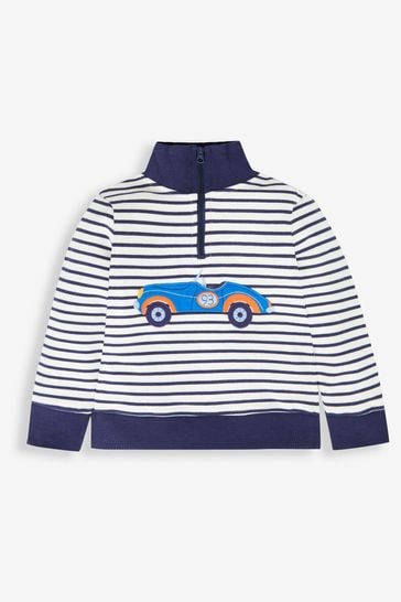 Buy JoJo Maman Bébé Ecru Navy Stripe Car Boys' Car Appliqué Half
