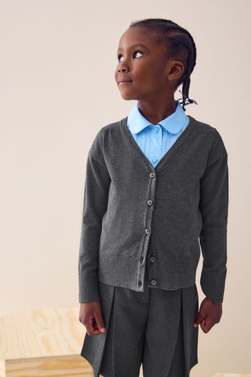 Grey Cotton Rich School V-Neck Cardigan (3-16yrs)