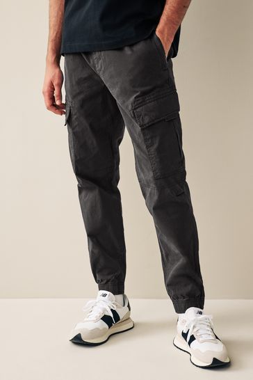 Black Regular Tapered Stretch Utility Cargo Trousers