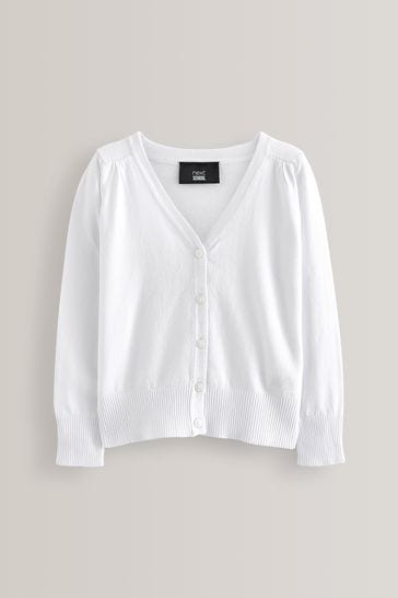 Buy White Cotton Rich School V Neck Cardigan 3 16yrs from Next